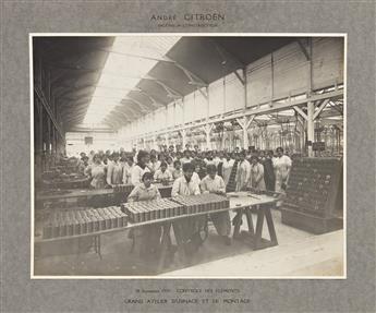 (FRANCE--WORLD WAR I) An album entitled Usine [Factory] André Citroën, with 59 photographs of the munitions plant and its employees.